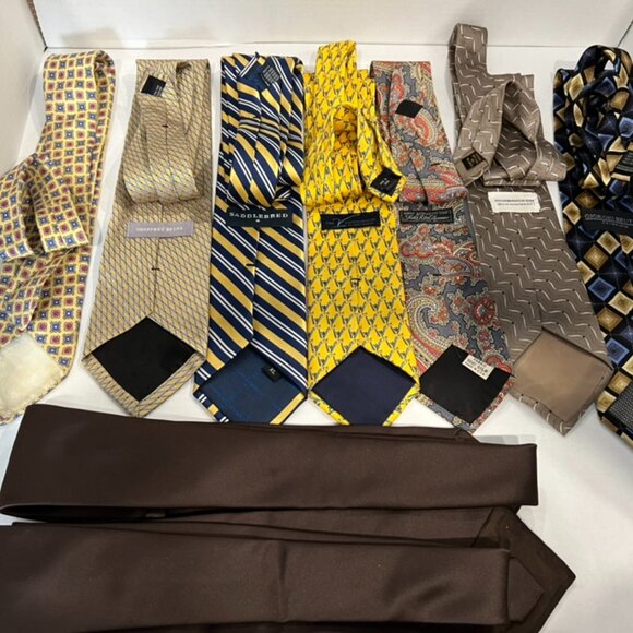 Vintage Lot of 9 Silk & Polyester Browns Yellow Ties Saks Bill Blass More - Picture 3 of 10